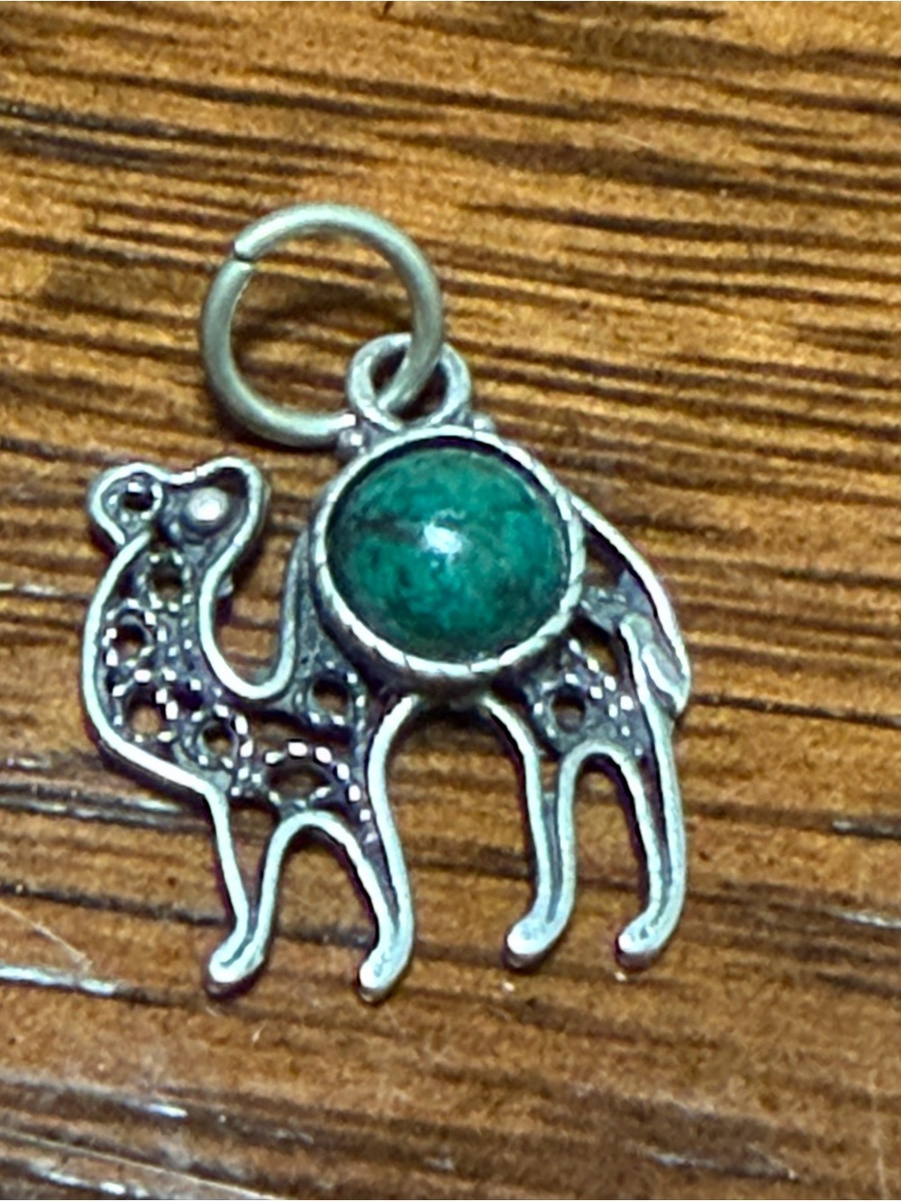 Vintage Sterling Silver 925 Charm Pendant. Gem Set Filigree Camel.